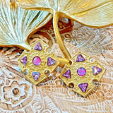 Victoria Gold Plated Resin/Crystal Earring Silver Post Pink/ Purple