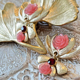 French Gold Plated Rhinestone /Resin Dangle Earring Silver Post Pink
