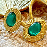 French Style Gold Plated Resin Earring Silver Post Green/ Gold