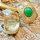 Vintage Gold Plated Resin/Crystal Earring Silver Post Green/ Curve