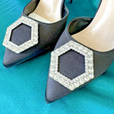 Rhinestone Crystal Buckle BLACK Slingback Pumps Dress shoes US8