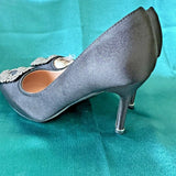 Jeweled Buckle Stain Black Hangisi High Heels 4" Pump Crystal Shoes US 6.5