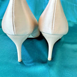 3"SquareToe Champagne Beige Satin Rhinestone Crystal  Luxury shoe US8