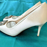 3"SquareToe Champagne Beige Satin Rhinestone Crystal  Luxury shoe US8